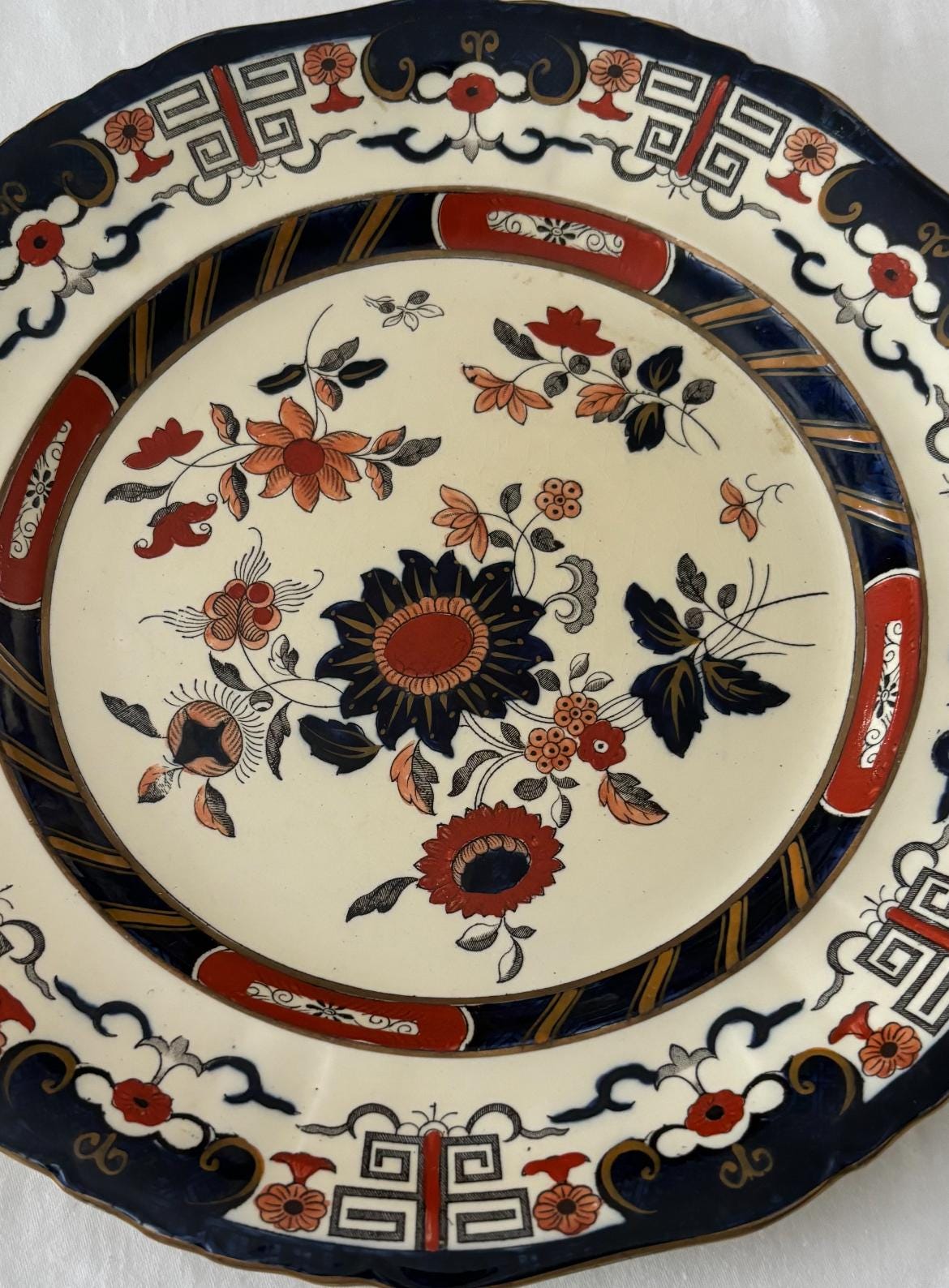 Antique Mason’s Patent Ironstone China Plate Cobalt Blue & Rust Flowers Leaves Made in England 10 1/2” Lover Antiques and Vintage