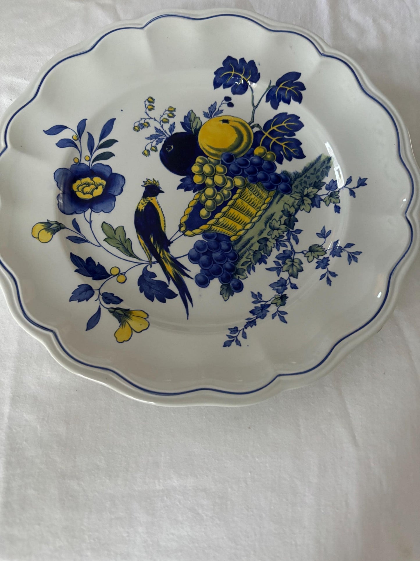 Antique Spode Copeland Blue Bird with Flowers Dinner Plate with Marlborough Shape England S3274 Lover Antiques and Vintage