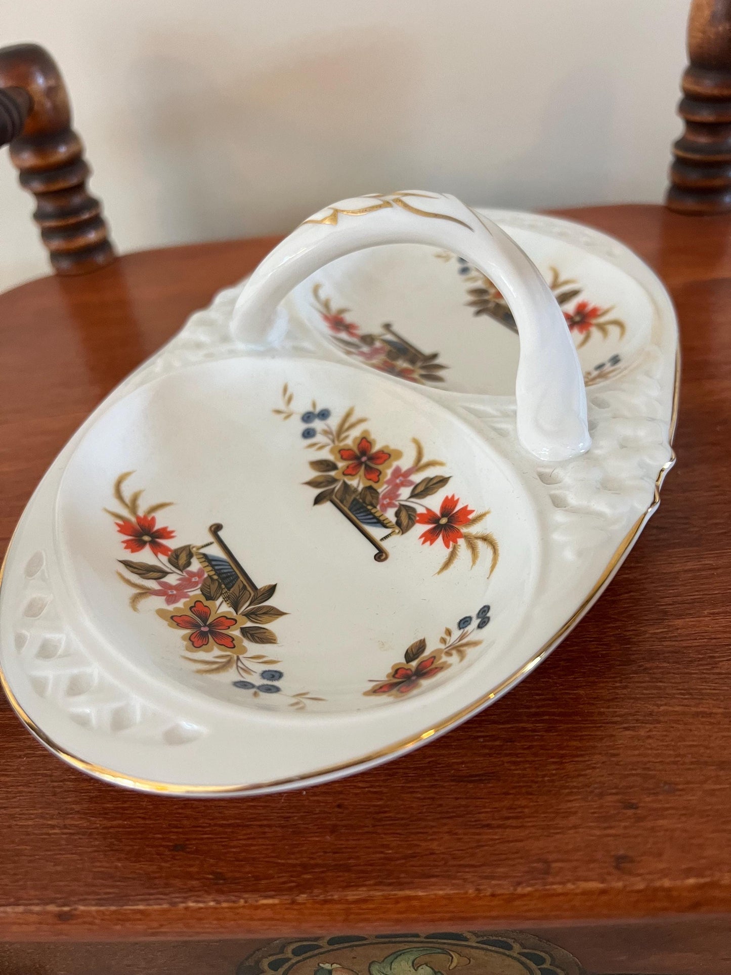 Antique Royal Stafford Hand Painted Tray Dish with Unique Handle Bone China Dish Made in England EST 1845 #8 Lover Antiques and Vintage
