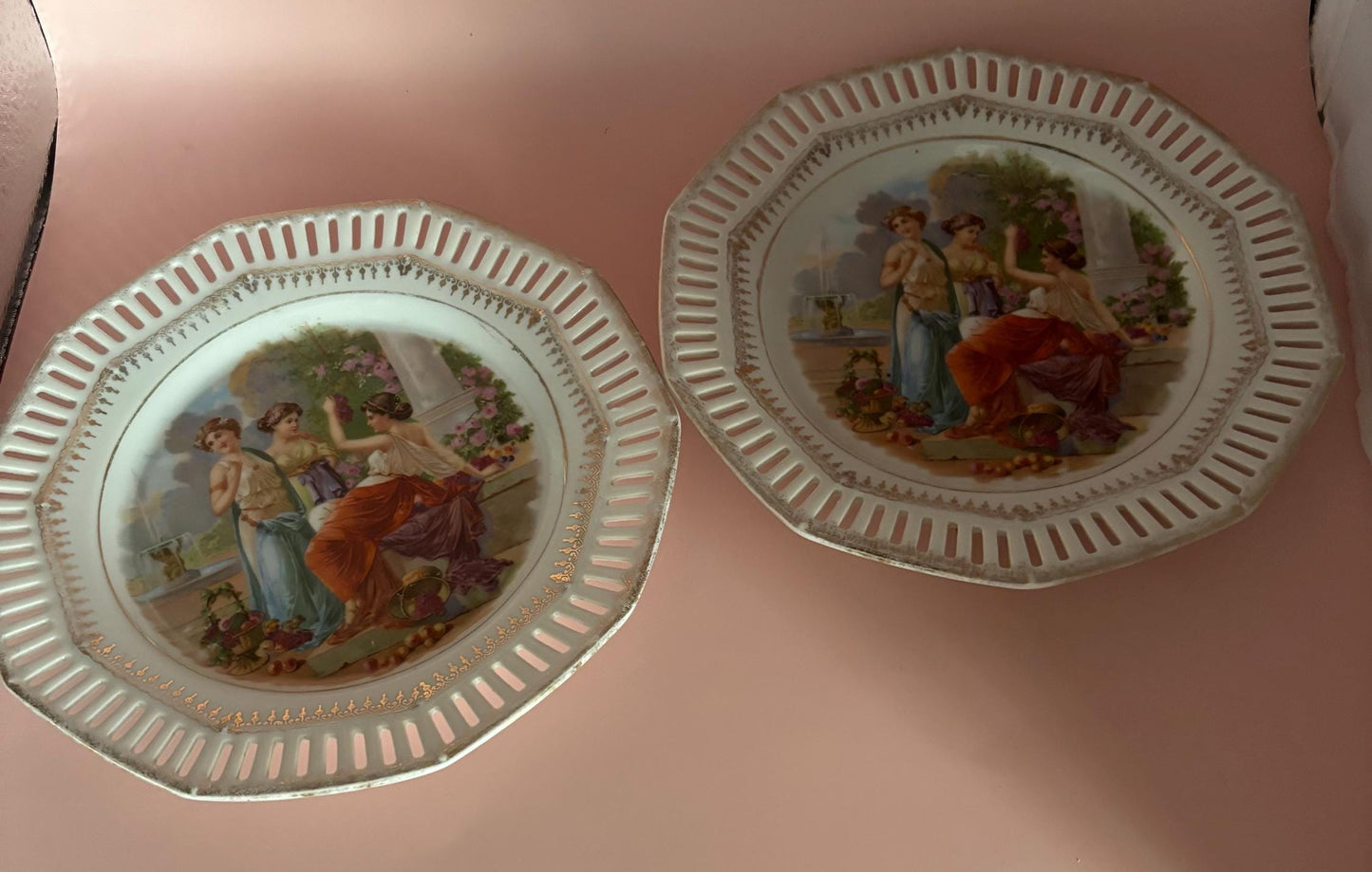Vintage Porcelain Plate with Gold Trim Cut Out Plate By Carl Schumann Bavaria Greek Roman Mythology Scene Lover Antiques and Vintage