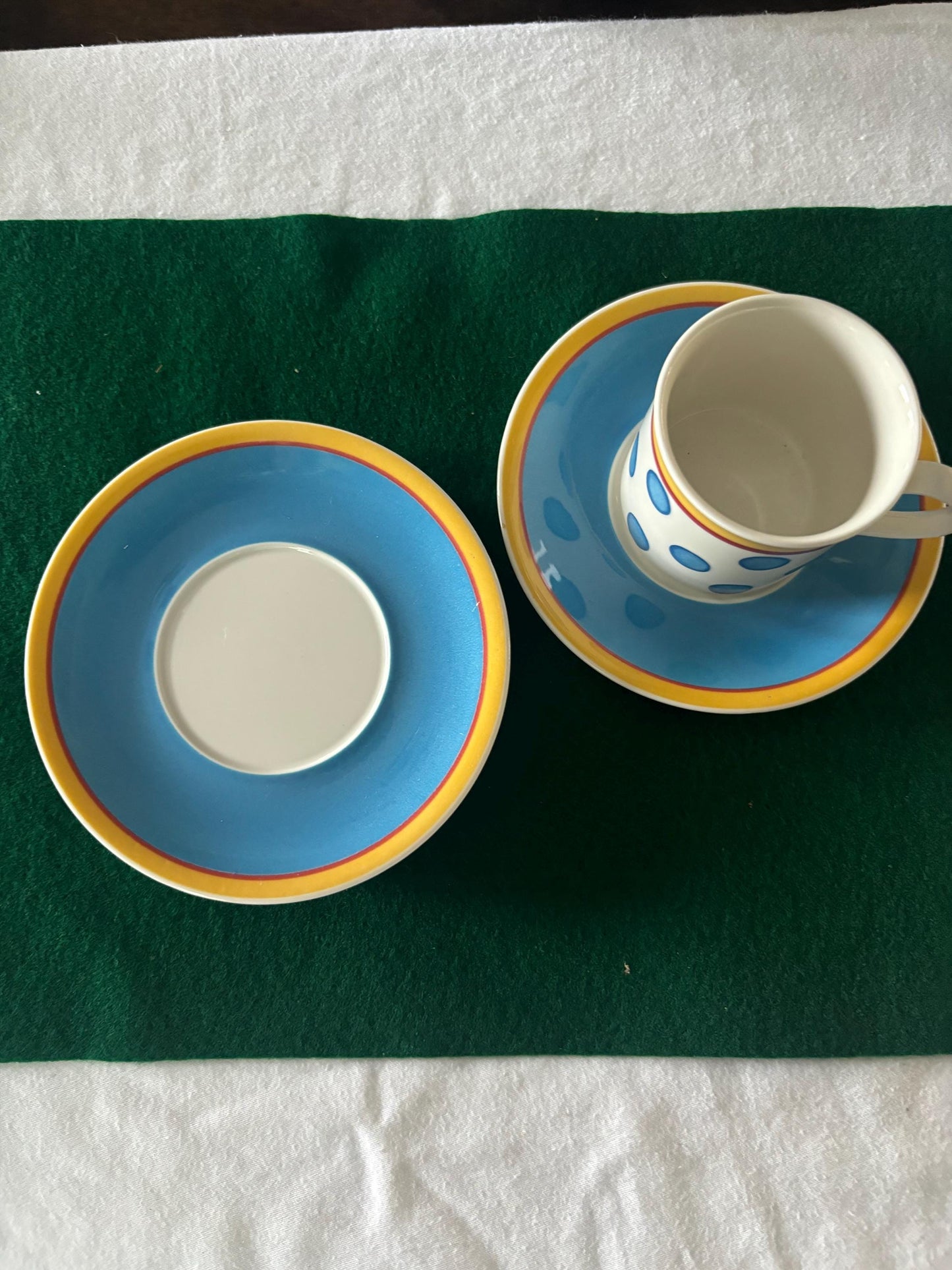 Vintage Villeroy & Boch Fine China Set of 4 Plates and 1 Twist Anna Coffee Cup Cup Blue White with Orange Lover Antiques and Vintage