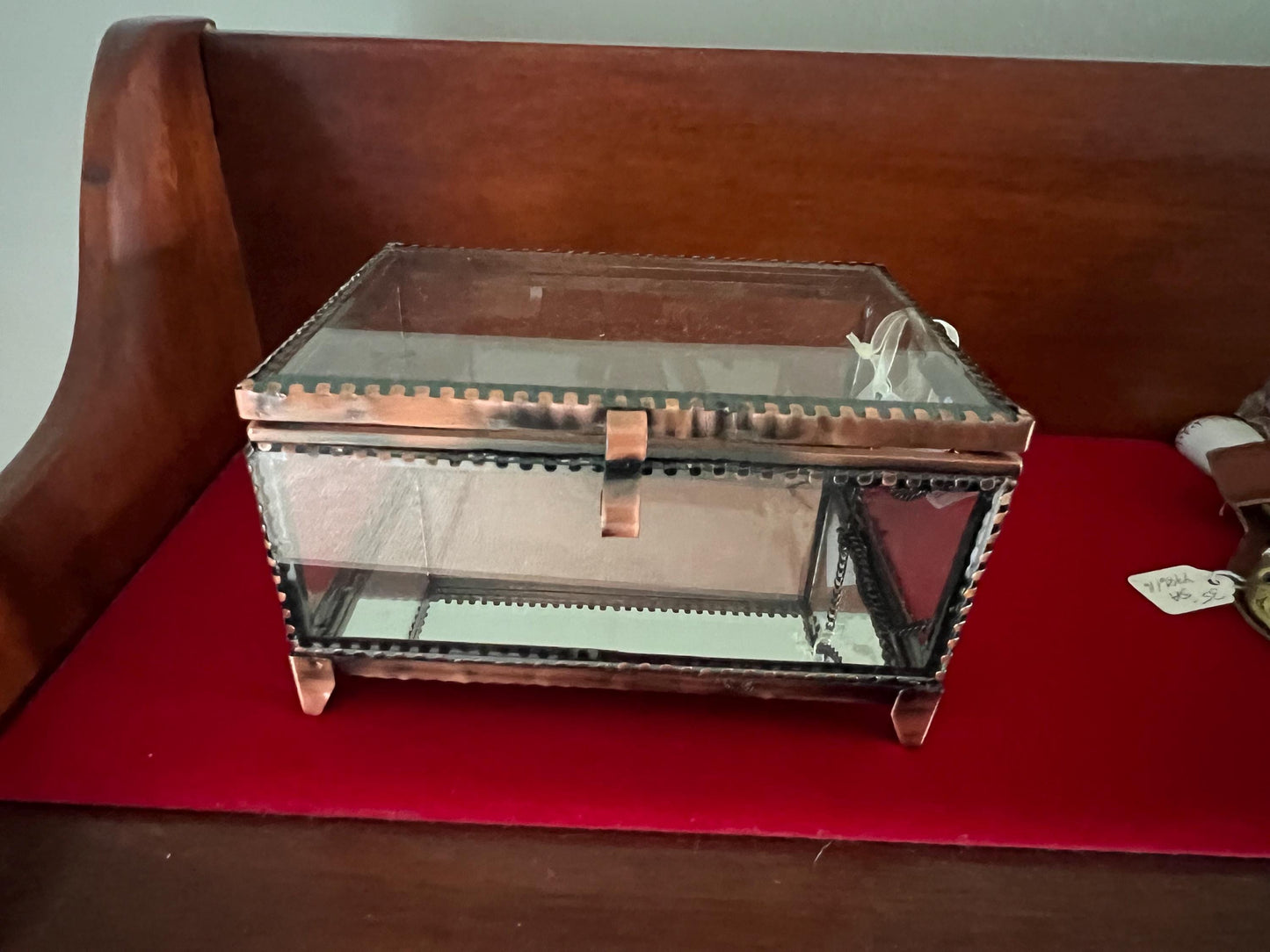 Vintage Bella Lux Trinket Box Copper & Beveled Glass Hollywood Regency Casket Footed Jewelry Box Lover Antiques and Vintage