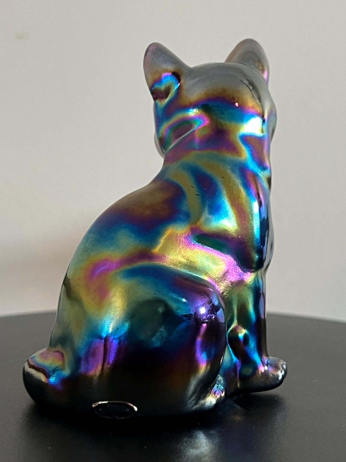 Vintage Fenton Carnival Glass Cat Iridescent Matte Kitty Glass Art Cats Lover Antiques and Vintage