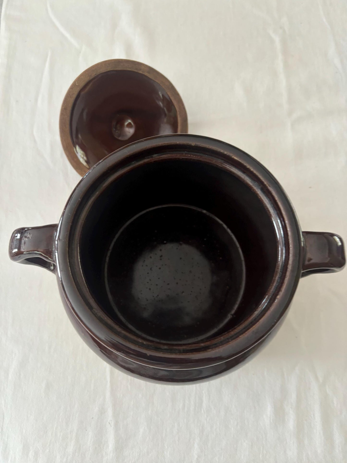 Vintage Monmouth Pottery Double Handle Crock Pot Bean Pot with Cover Lover Antiques and Vintage