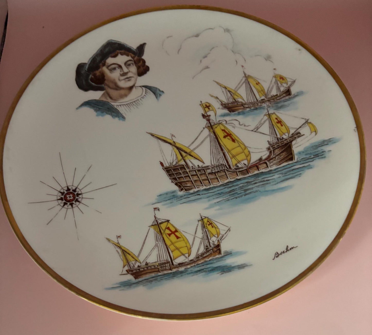 Vintage Boehm Porcelain Plate Commemorating Christopher Columbus 500th Anniversary Lover Antiques and Vintage