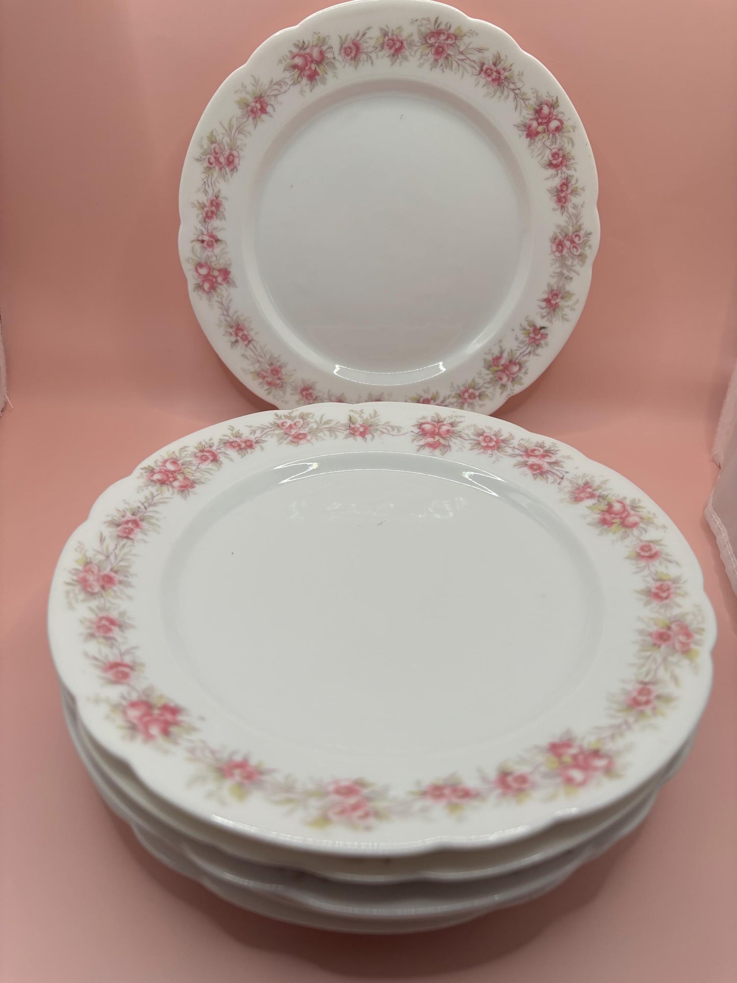 Vintage Austrian Plate with Pink Flowers Floral Design Austria Set of 6 Plates Lover Antiques and Vintage