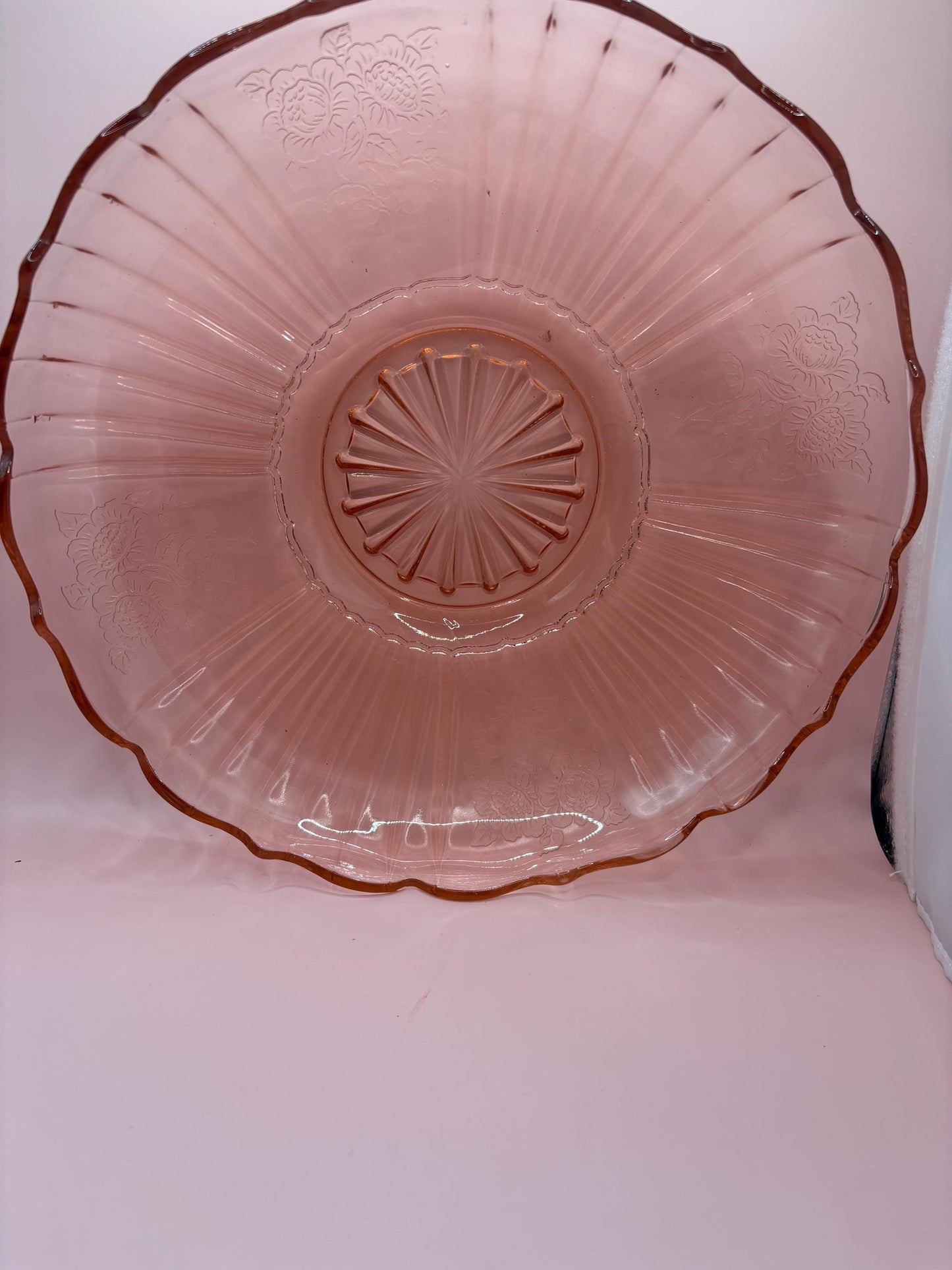 Vintage Anchor Hocking Mayfair Pattern Pink Depression Glass 12” Serving Platter Bowl Lover Antiques and Vintage