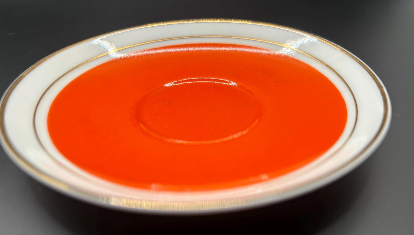Vintage Elegant Porcelain Orange and 22K Gold Tea Cup Saucer Made in Portugal Lover Antiques and Vintage