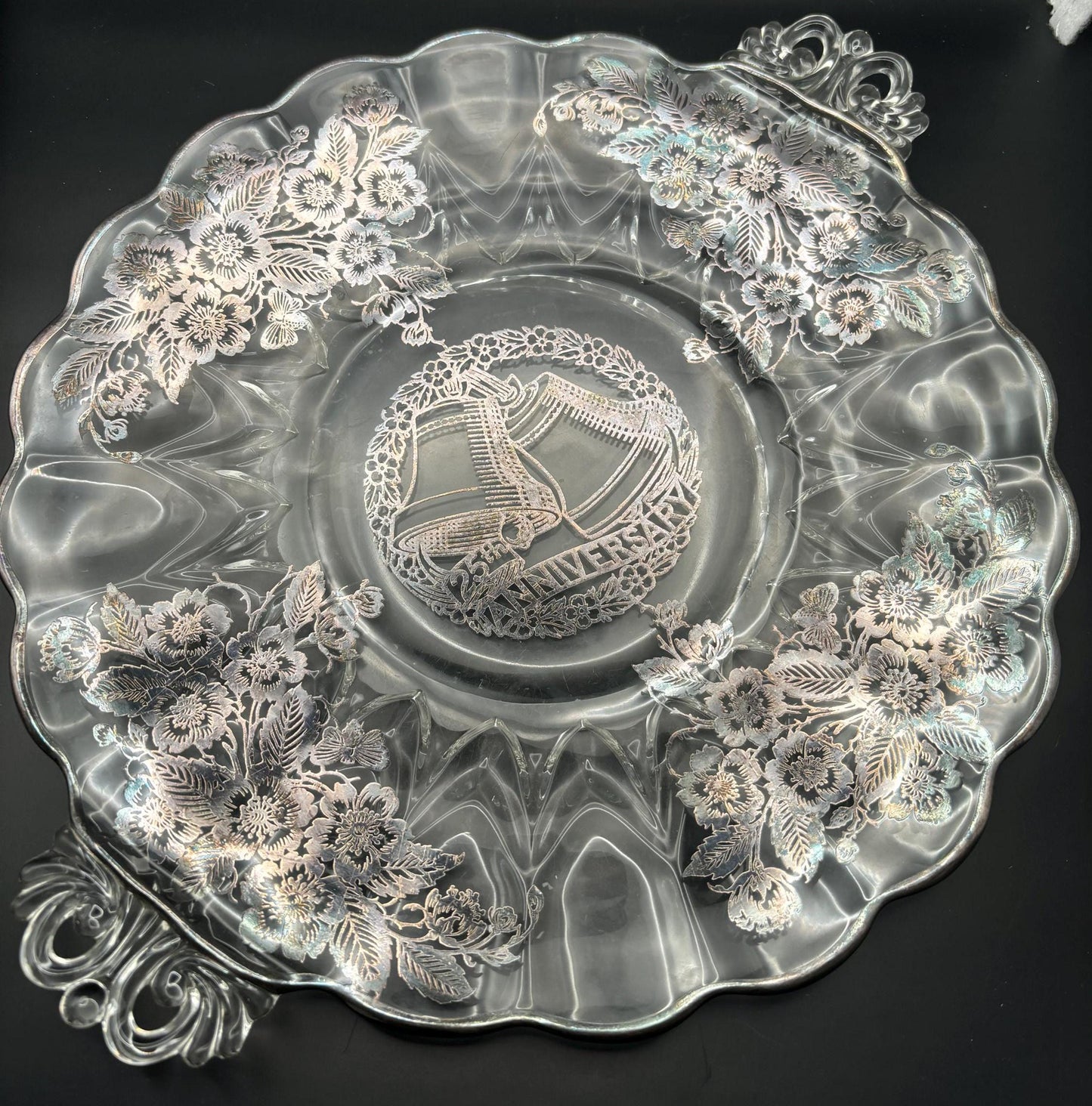 Vintage Duncan Miller Silver City Glass Plate 25th Anniversary Cake Plate Lover Antiques and Vintage