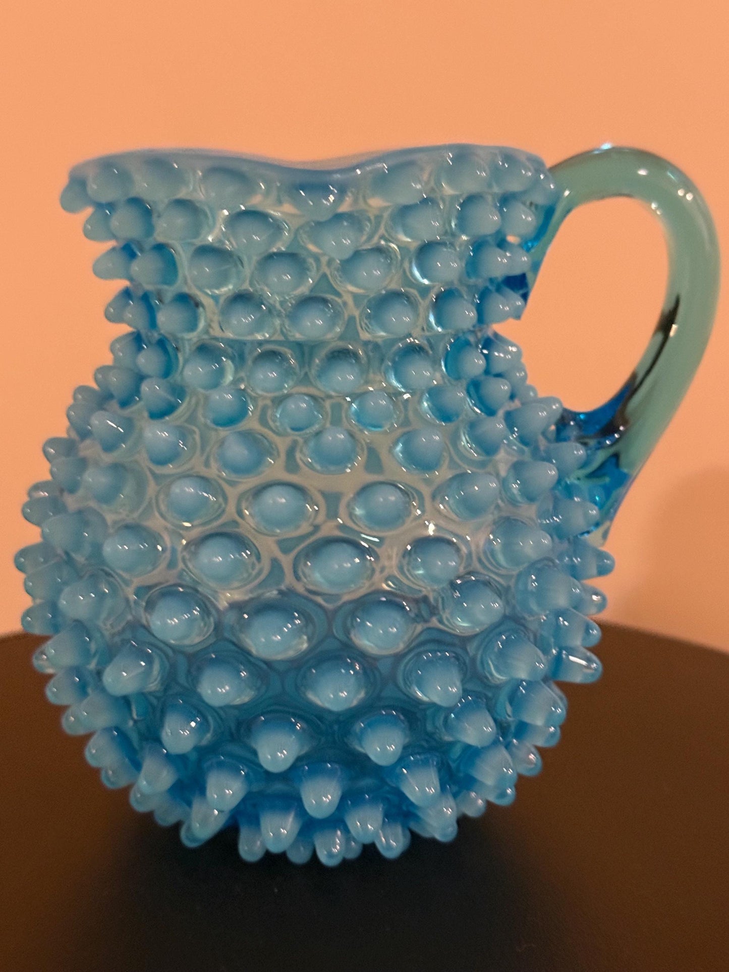 Antique Hobbs, Brockunier & Co. Blue Glass Hobnail Mini Water Pitcher Satin Blue Glass Art Lover Antiques and Vintage