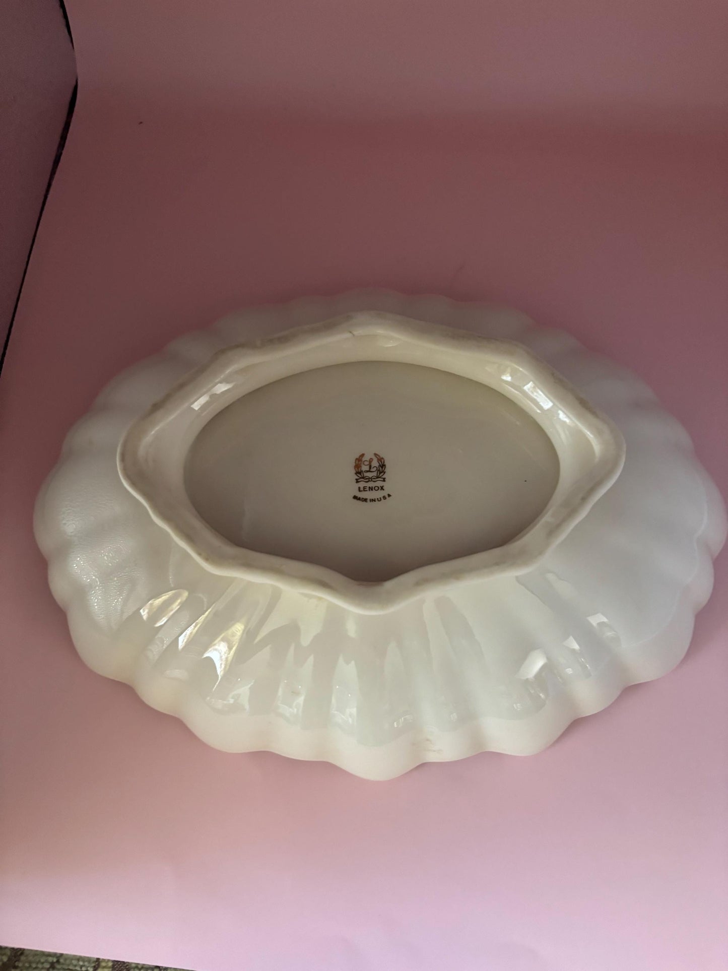 Vintage Lenox Porcelain Large Scalloped Bowl Symphony Centerpiece Platter Cream with Silver Gild Lover Antiques and Vintage