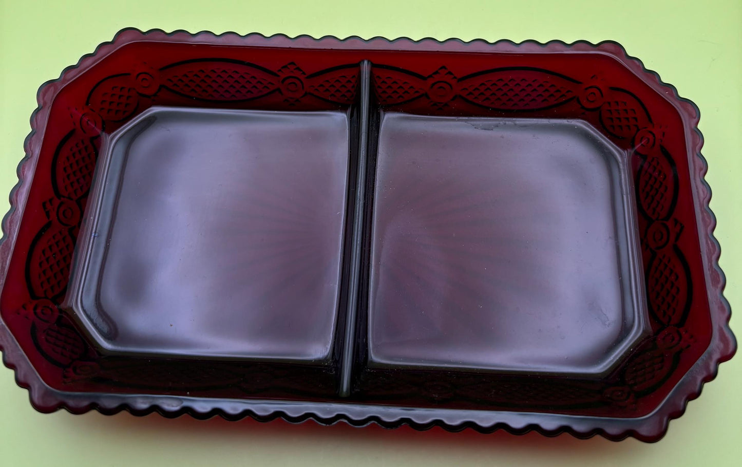Ruby Red Glass Divided Glass Dish with Starburst Pattern Pretty Glass Lover Antiques and Vintage