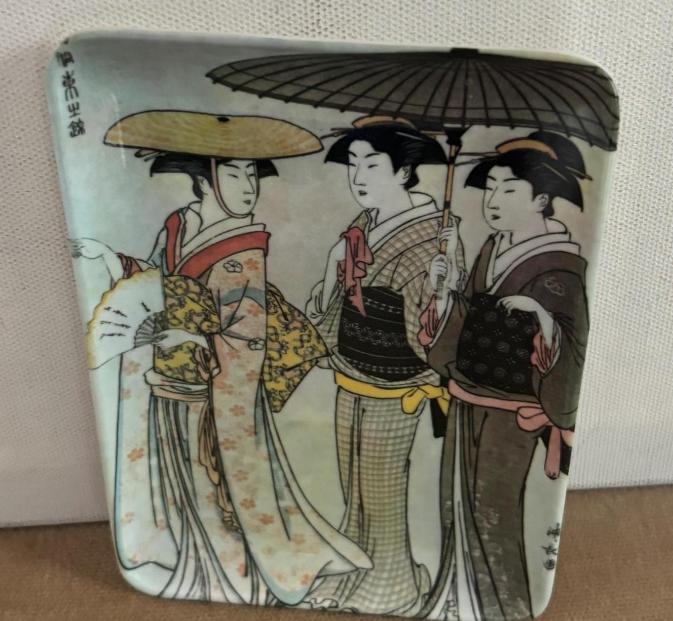 Vintage Mabel Japanese Geisha Women Men Serving Dish Tray Hors d'oeuvre Platter Lover Antiques and Vintage