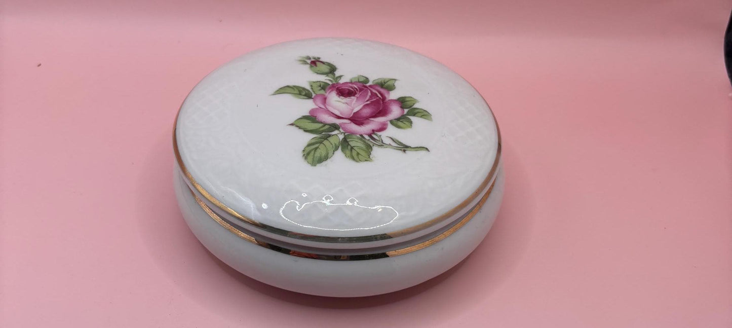 Vintage Schumann Germany Rose Trinket Box Stamped Number 92 Hand Painted Powder Box Lover Antiques and Vintage