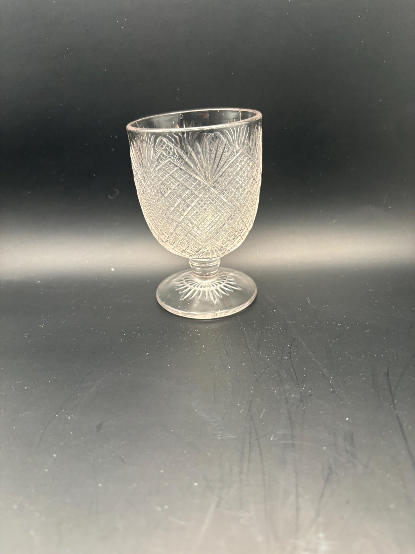 Antique Glass Footed Cup Flattened Diamond and Sunburst Design Pressed Glass Egg Cup 1870’s Lover Antiques and Vintage