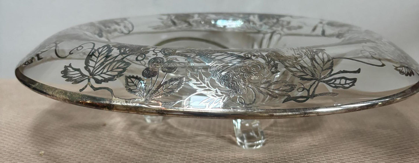 Vintage Silver on Crystal Large Serving Plate Platter Three Footed By Silver City Lover Antiques and Vintage