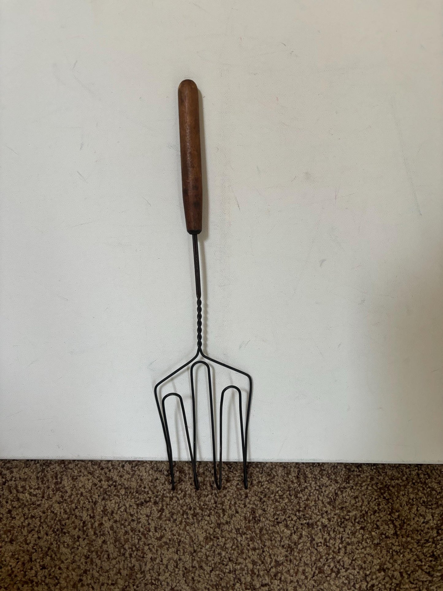 Antique Hot Dog Roller Cooker Wire with Wood Handle Primitive Grill Tool Lover Antiques and Vintage