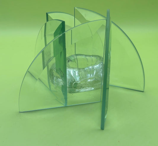 Vintage Clear Cut Glass Votive Candle Holder Mid Century Glass Structure Lover Antiques and Vintage