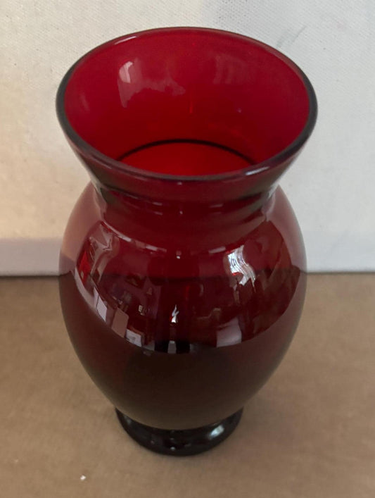 Vintage Ruby Red Glass Vase With Curvy and Fluted Top Lover Antiques and Vintage