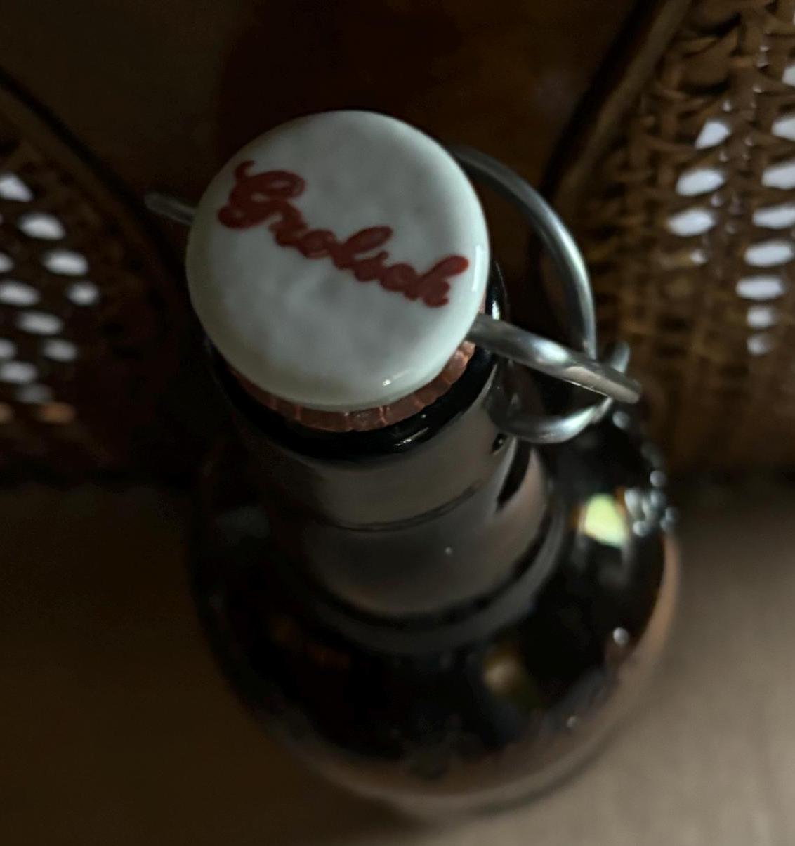 Vintage Grolsch Beer Bottle Dark Brown Amber Glass Bottle Orange Glass Jar Embossed Glass Swing Top Porcelain Cap Lover Antiques