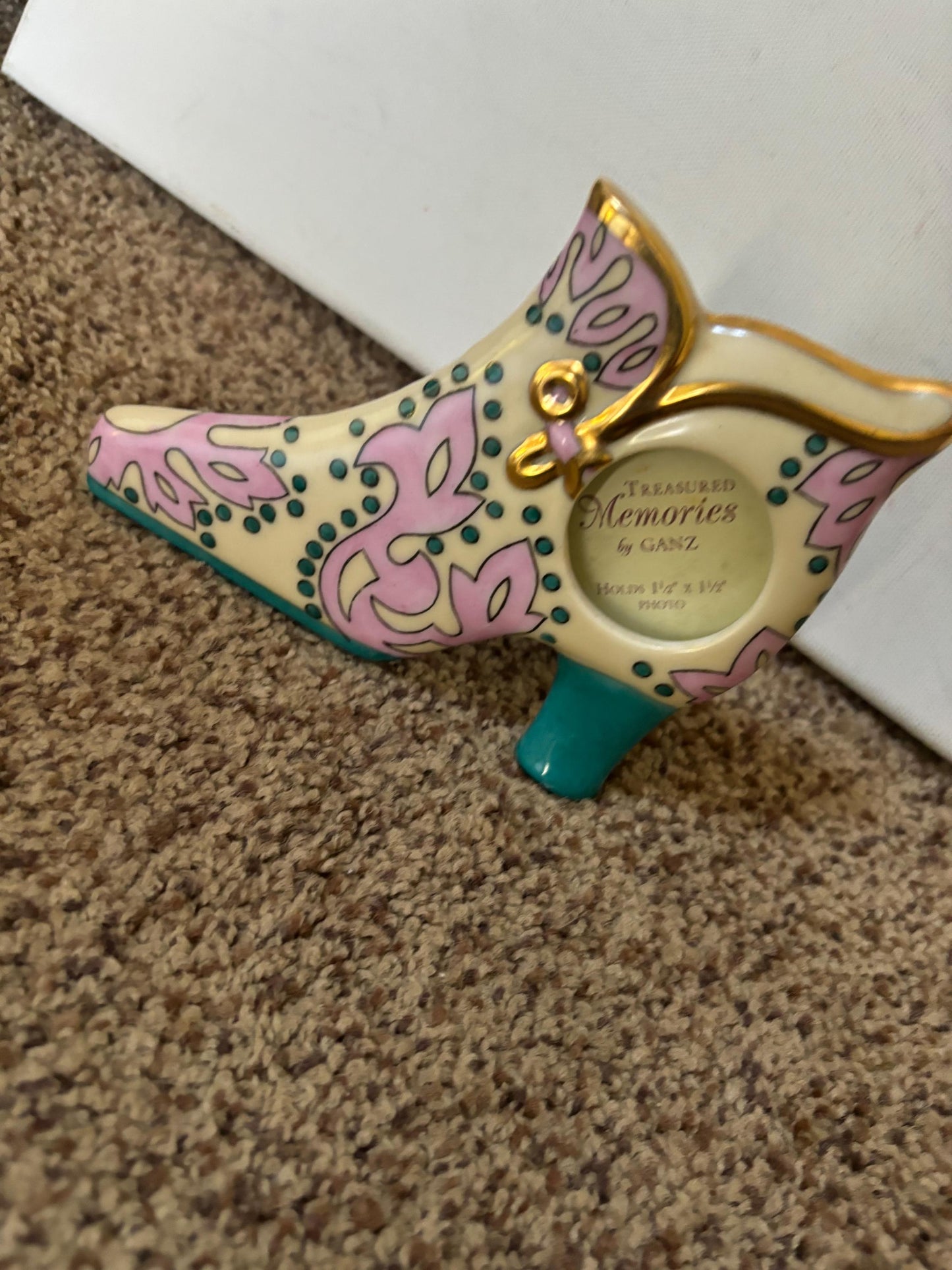 Vintage Ganz Shoe Picture Frame with Pinkk and Green Gold Gilding Lover Antiques and Vintage