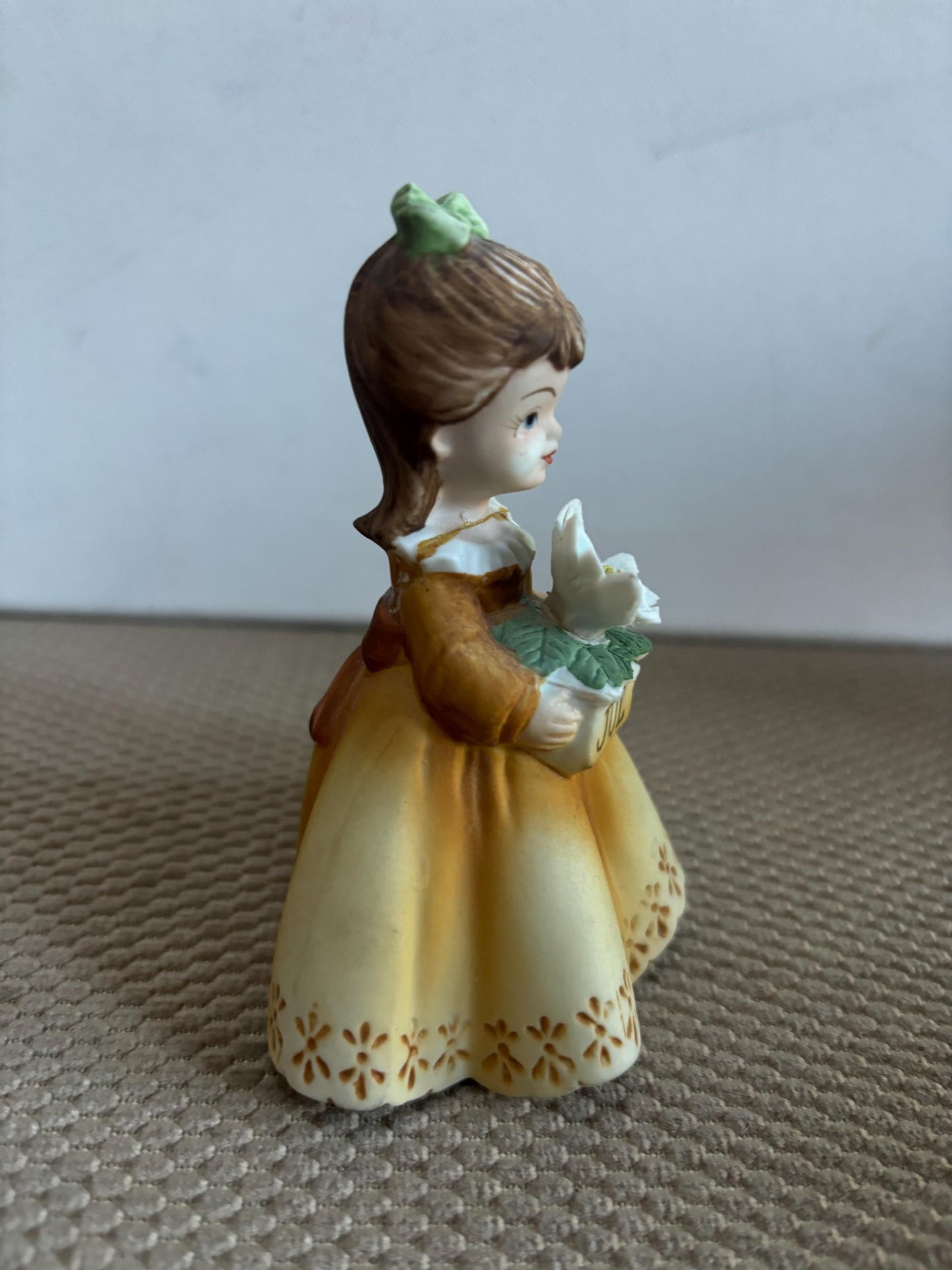 Vintage Lefton July Birthday Girl Porcelaine Hand Painted Figurine Yellow Dress KW7227 Japanese Lover Antiques and Vintage
