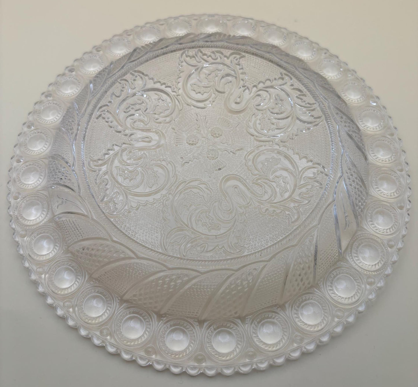 Vintage Crystal Glass Serving Platter Glass Serving Tray Scrolled Glass Lover Antiques and Vintage