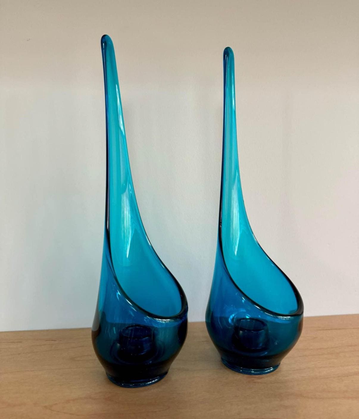 Vintage Viking Bluenique Swung Vase Viking Blue Candleholders Set of 2 Lover Antiques and Vintage