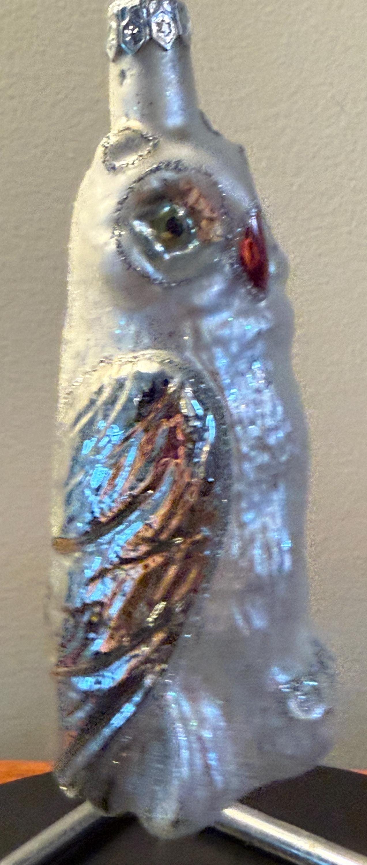 Vintage White Snow Owl on a Perch Hand Blown Large Owl Christmas Holiday Lover Antiques and Vintage