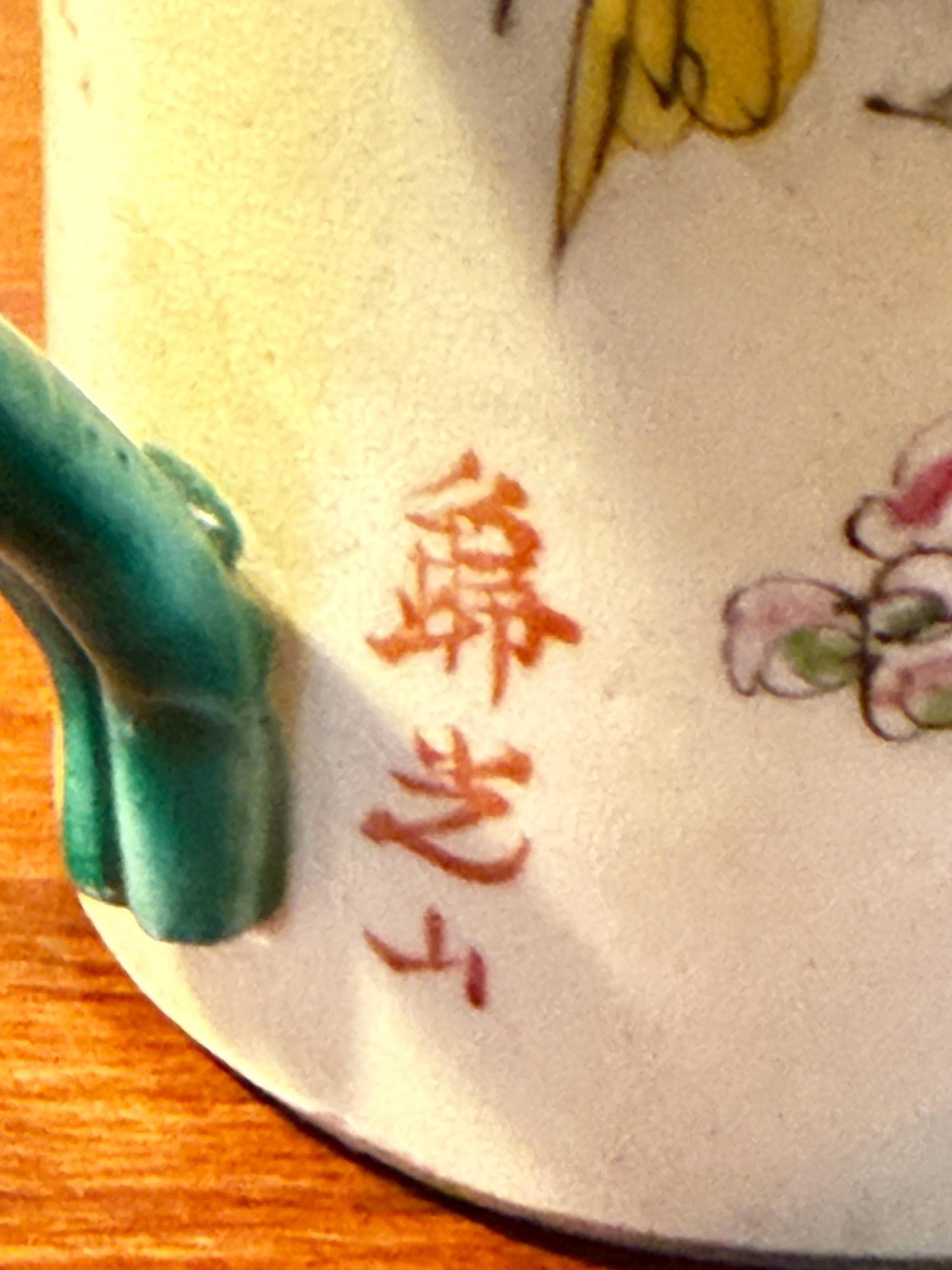 Antique Japanese Satsuma Pottery Cup With Green Handle Hand Painted early 20th Century Lover Antiques and Vintage