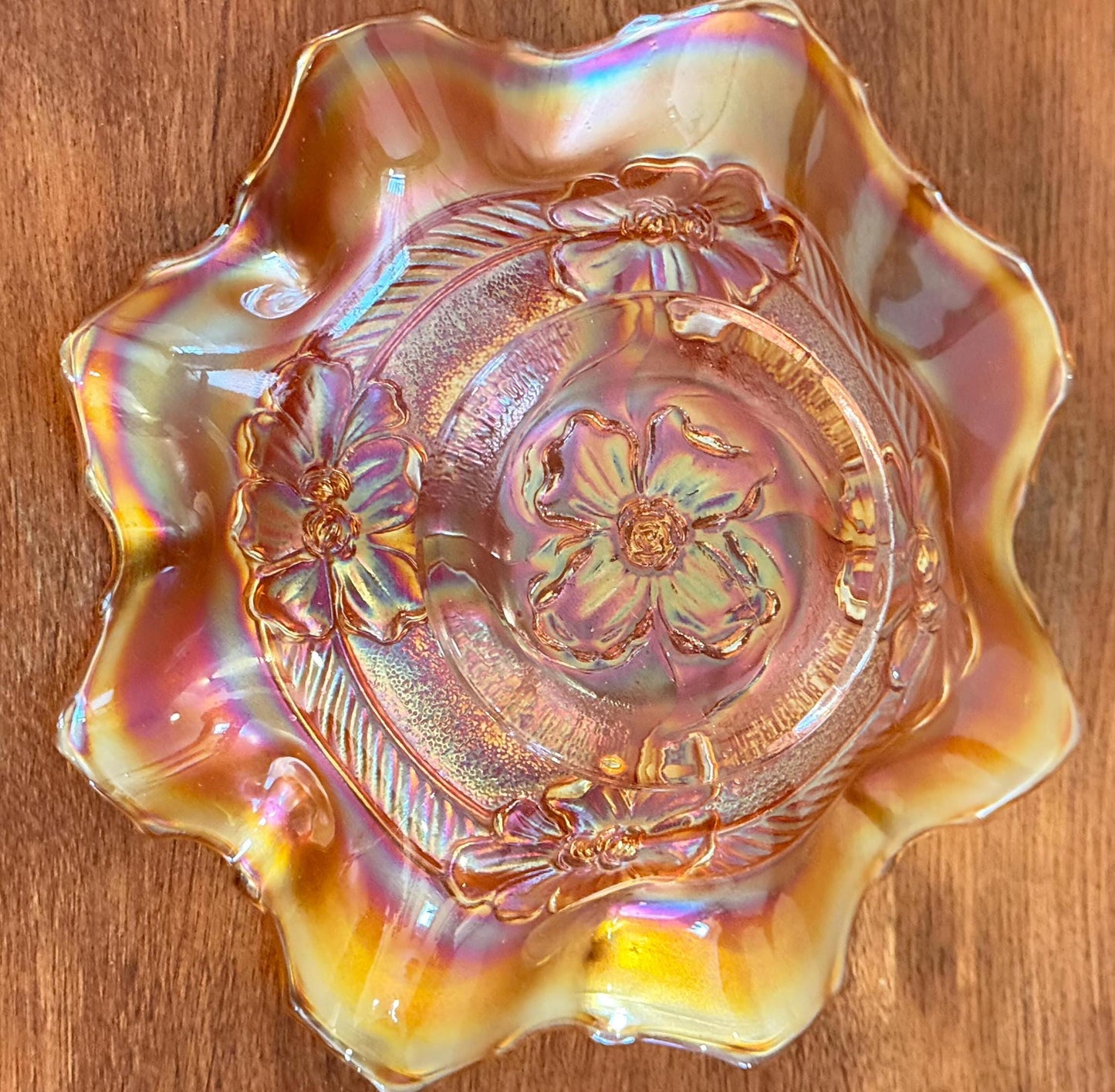 Vintage Fenton Marigold Carnival Glass Plate Bowl Dish Holly Pattern Design Lover Antiques and Vintage