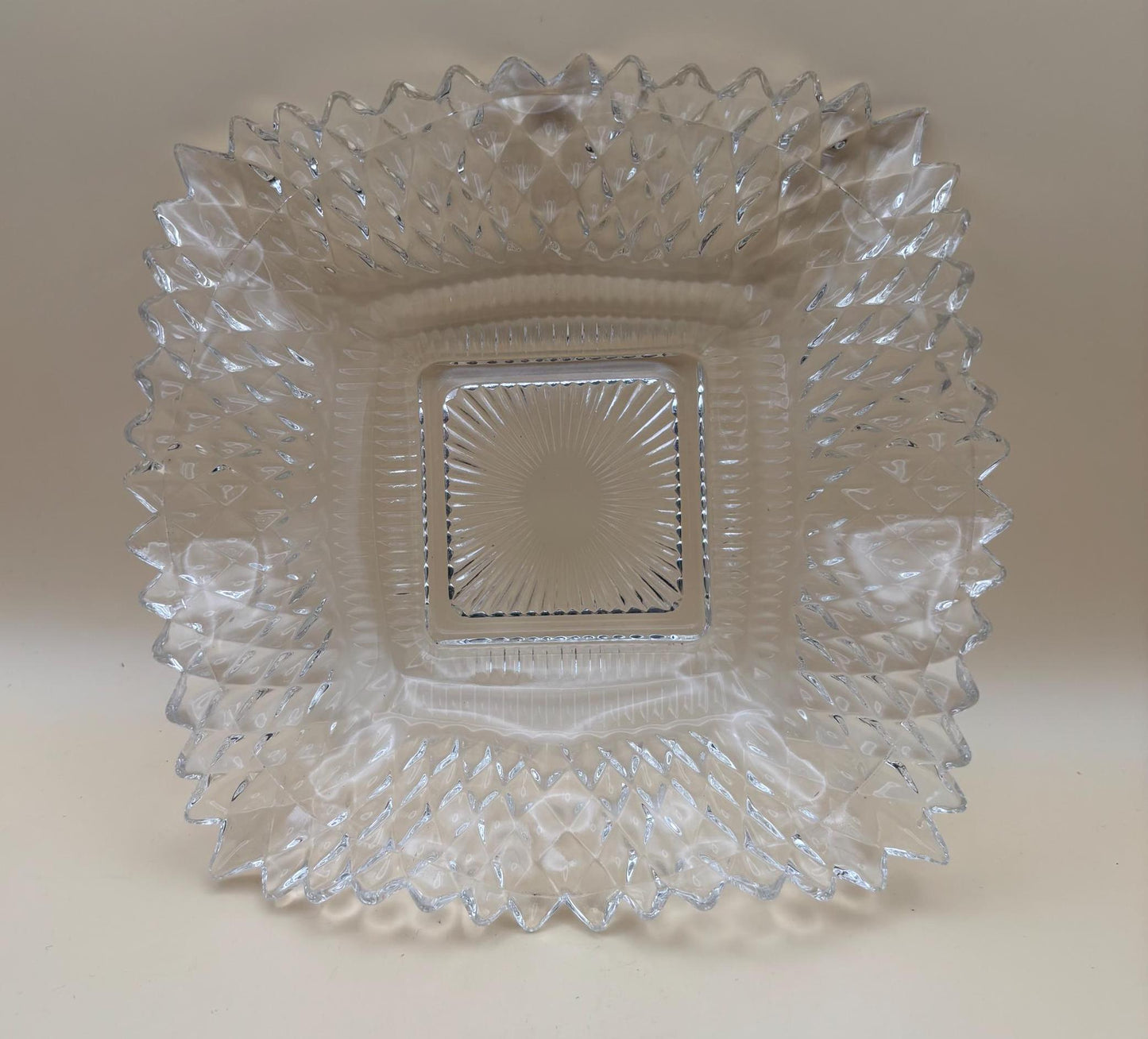 Vintage Square Diamond Cut Depression Glass Candy Dish Crystal Glass Nut or Candy Dish Serving Dish Lover Antiques and Vintage