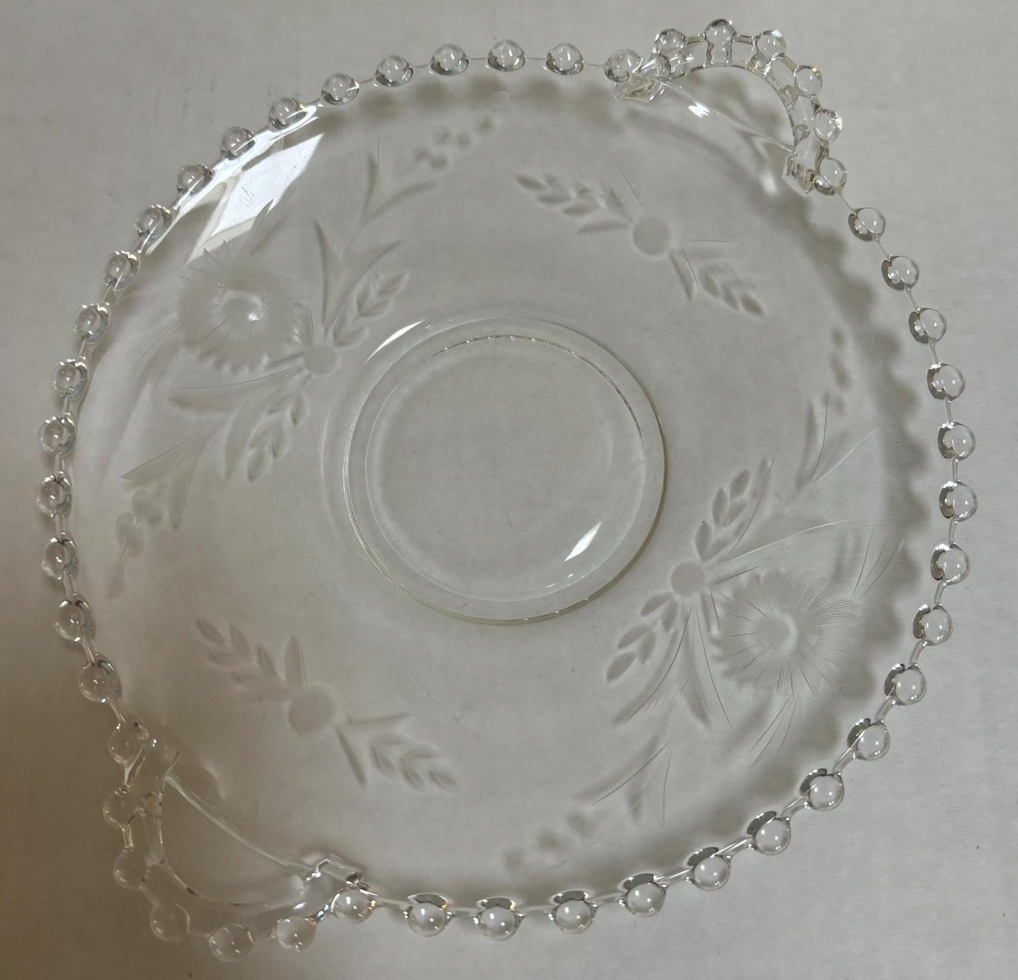 Antique Imperial Beaded Glass Candlewick Etched Glass Plate Platter Lover Antiques and Vintage