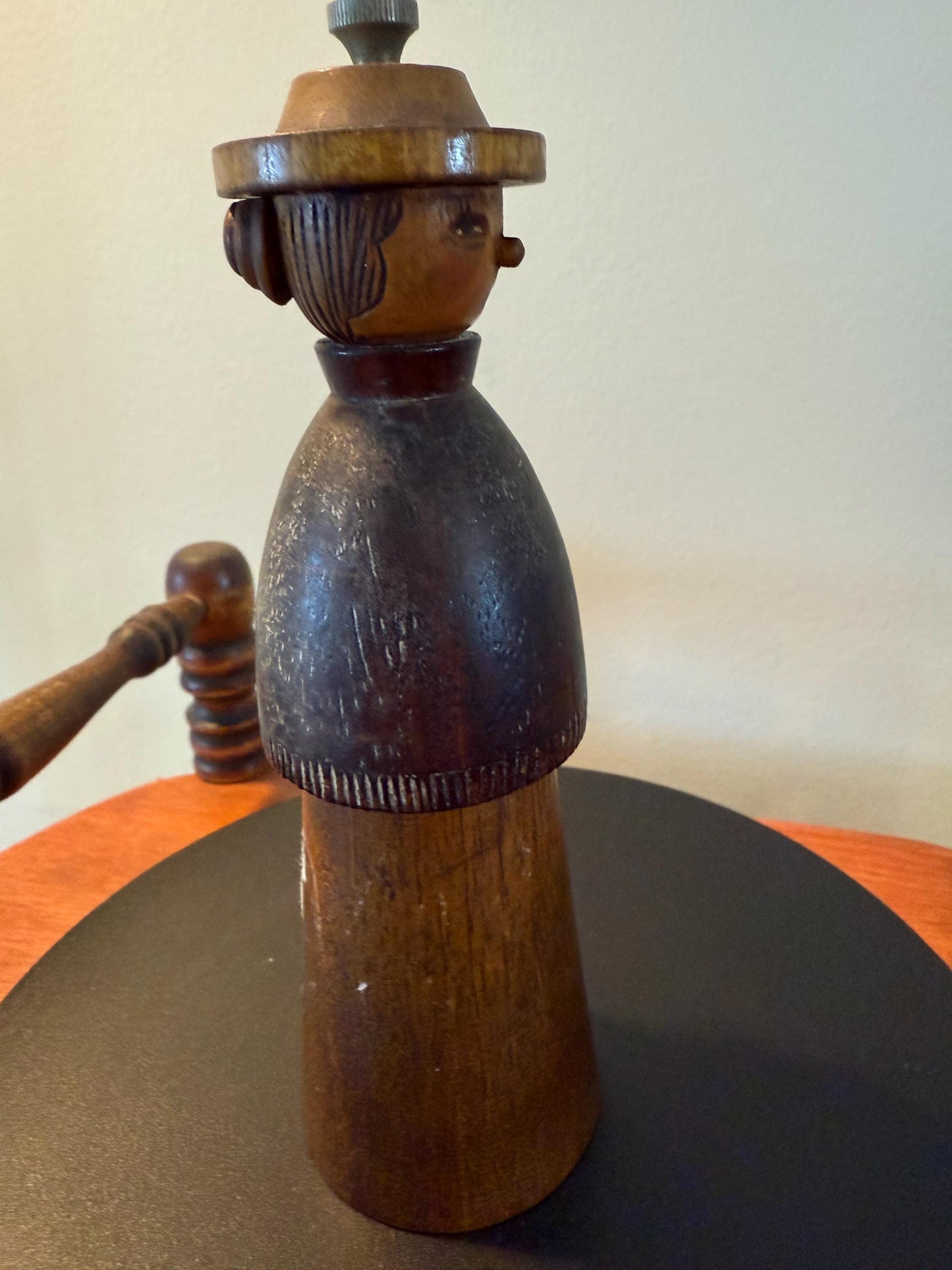 Antique Primitive Woman Pepper Grinder Wooden Pepper Mill Lover Antiques and Vintage