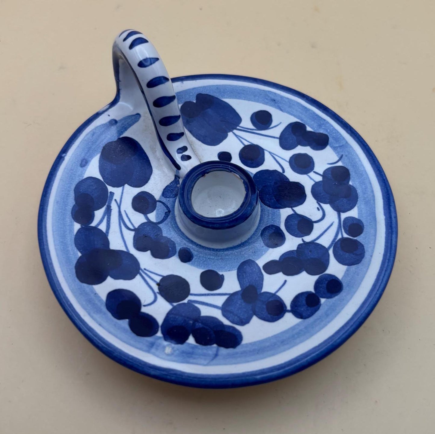 Vintage Candleholder Signed Santucci Deruta Blue & White Made in Italy Lover Antiques and Vintage