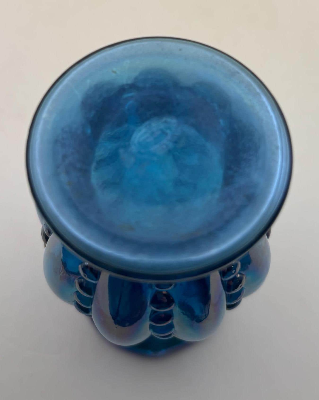 Vintage Fenton Carnival Glass Beaded Melon Mini Vase Iridescent Blue Glass Art Lover Antiques and Vintage