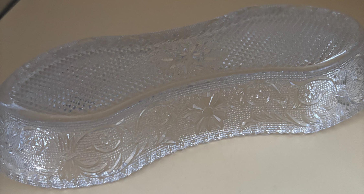 Antique Duncan Miller Glass Sandwich Pickle Celery Dish with Dual Bowl Lover Antiques and Vintage