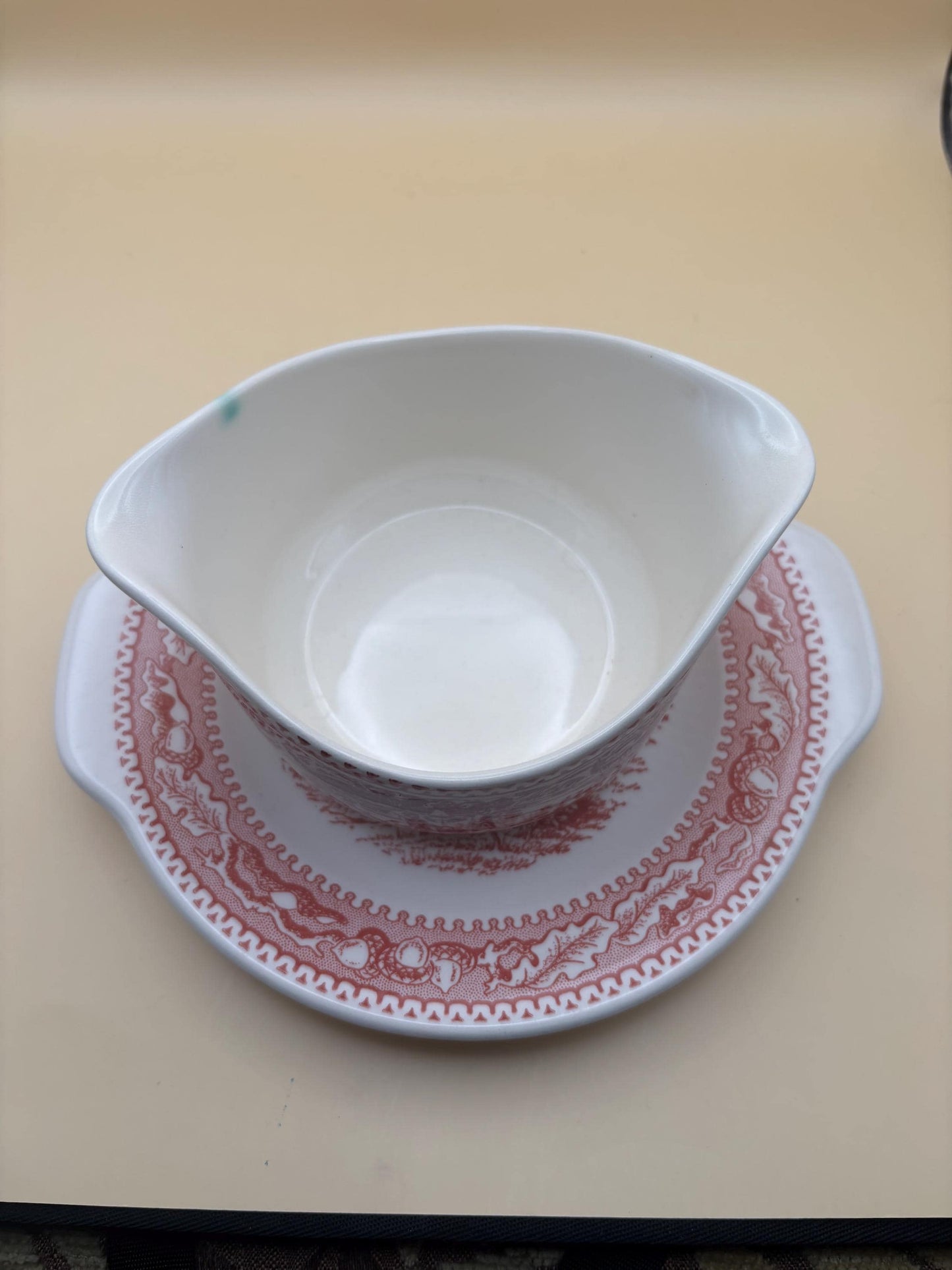 Vintage Red & White Gravy Dish and Saucer Set Lover Antiques and Vintage