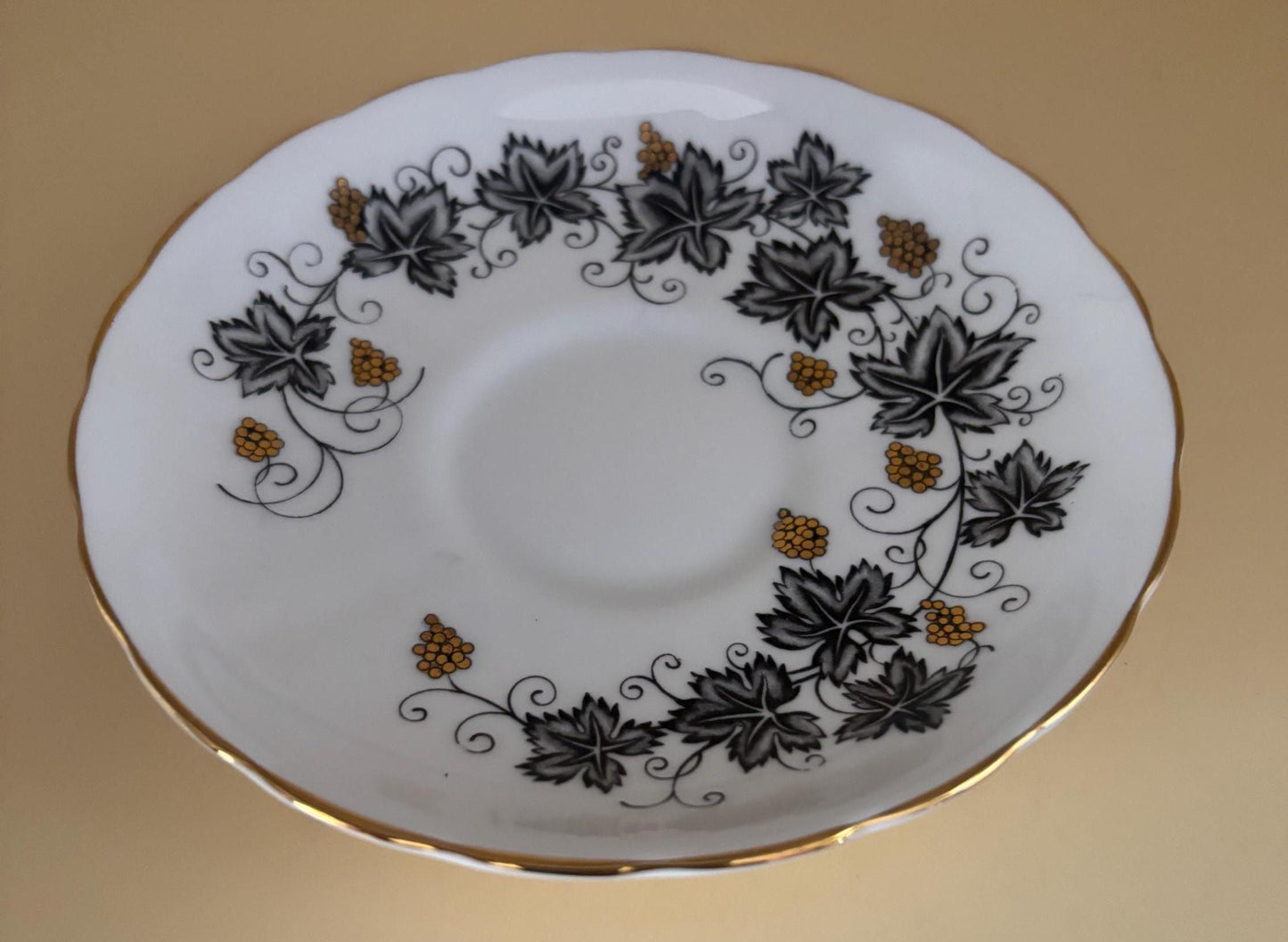 Vintage Tuscan English Bone China Saucer Black Grapes Vines with Gold Gilding Lover Antiques and Vintage