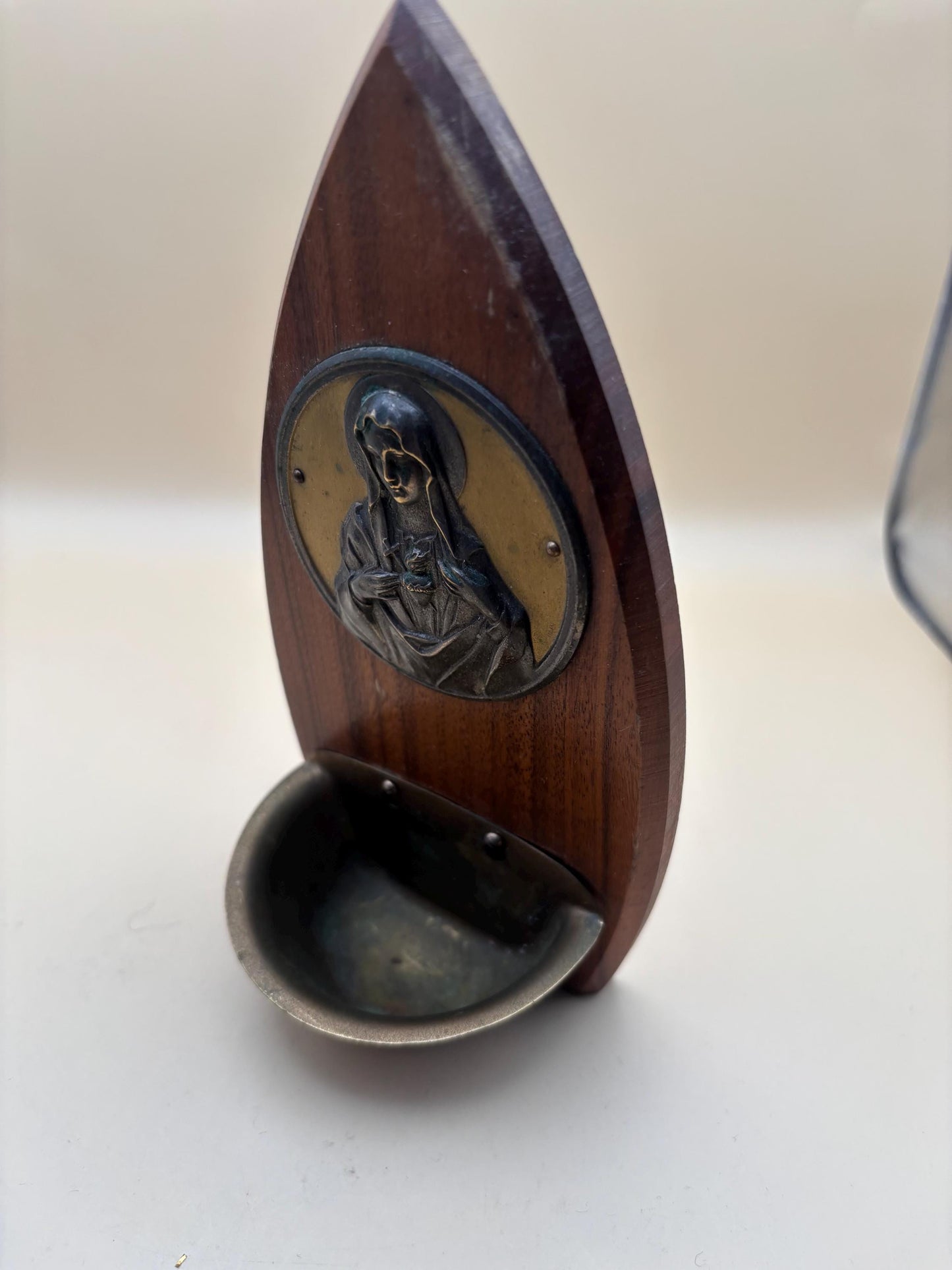 Vintage Wooden Religious Holy Water Font Christian Wall Hanging Lover Antiques and Vintage