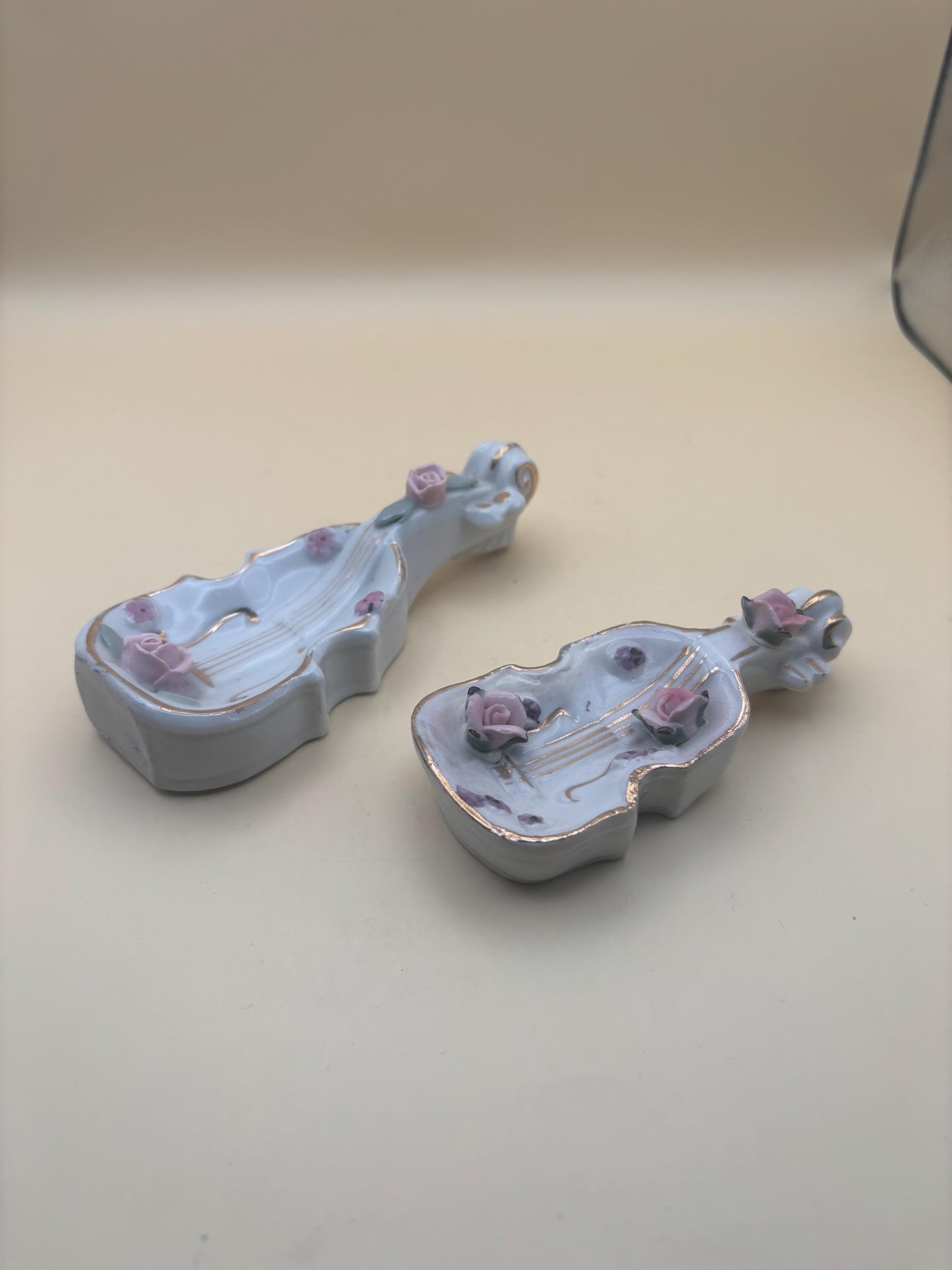 Vintage Lefton Violins Set of 2 Hand Painted Made in Japan Capodimonte Style Instruments Lover Antiques and Vintage