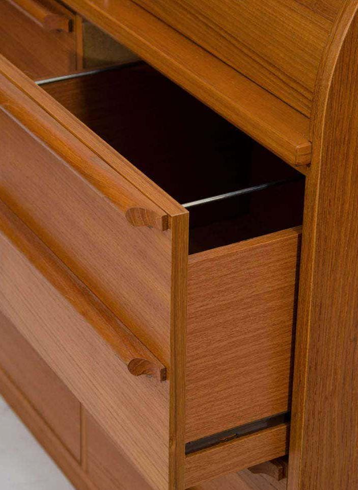 Mid Century Modern Scandinavian Roll Top Secretary with Pull Out Desk Surface and Organization Danish Teak Desk Lover Antiques and Vintage