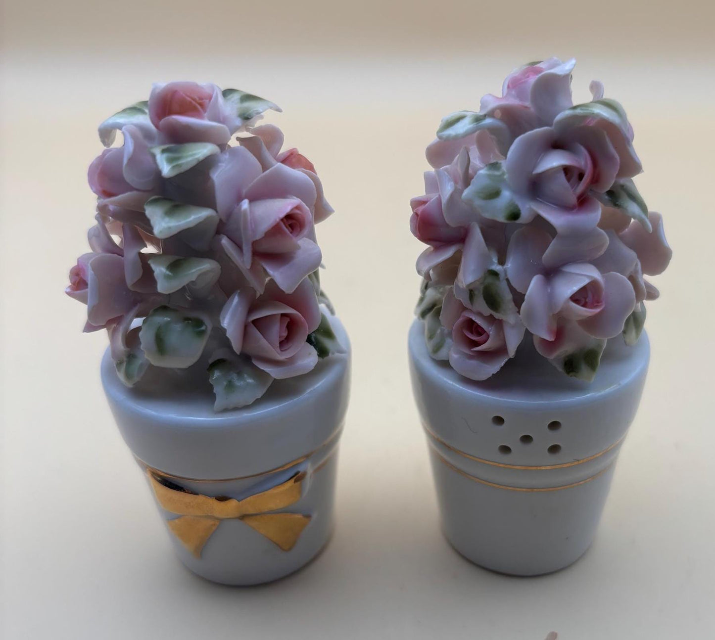 Vintage Capodimonte Roses Style Salt & Pepper Shakers Numbered Lover Antiques and Vintage