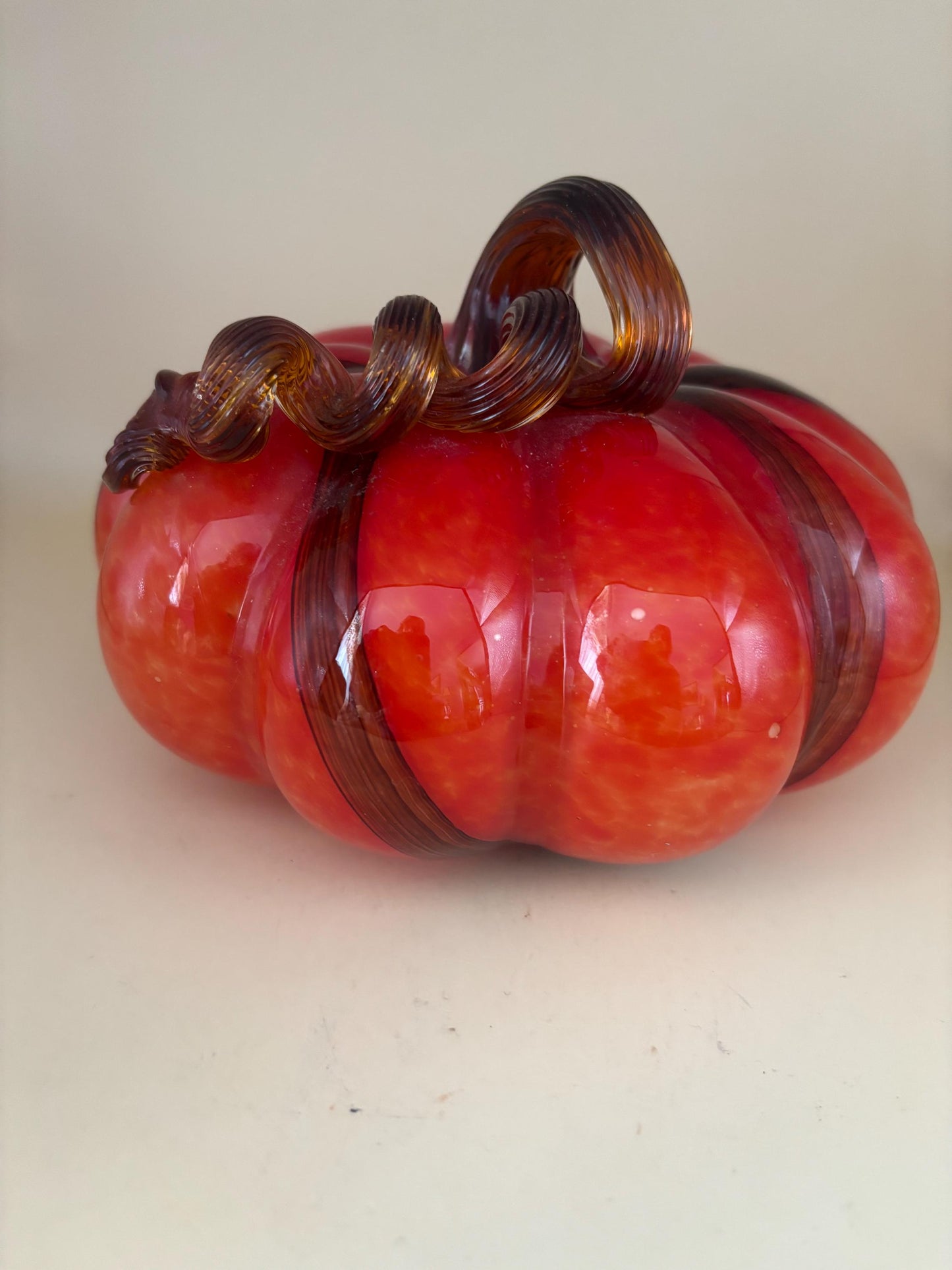 Vintage Orange Glass Pumpkin with Curly Stem Hand Blown Glass Pumpkin Art Lover Antiques and Vintage