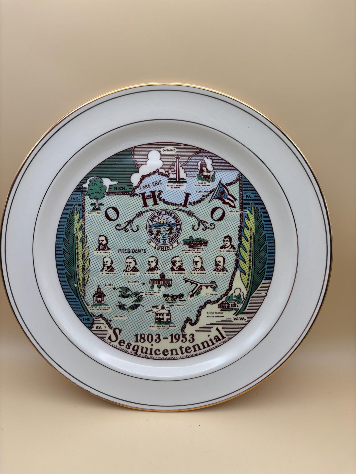 Vintage Taylor Smith Taylor Ohio Presidents Plate No. 9521 Sesquicentennial Lover Antiques and Vintage