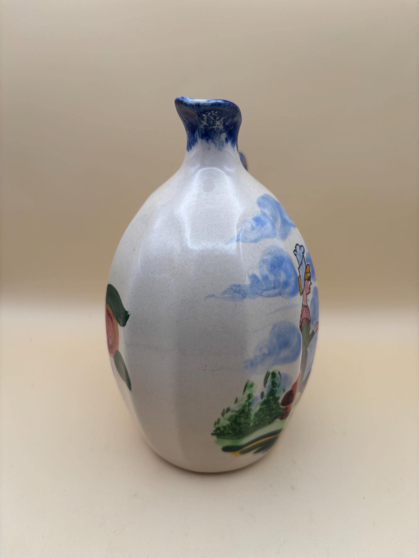 Vintage Gabrielle Fourmaintraux Breeze Pierrick Faience Desvres Calvados Decanter Ceramic Pitcher Jug Lover Antiques and Vintage