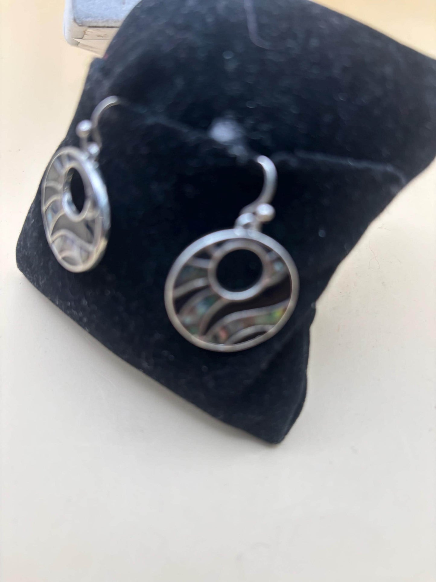 Vintage Abalone Mosaic Inlay Earrings Lover Antiques and Vintage