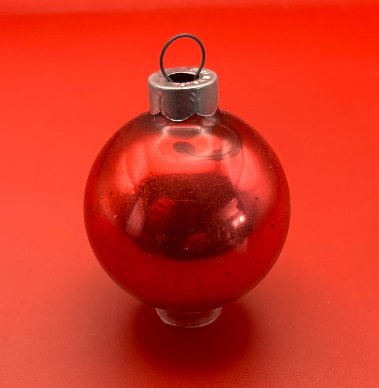 Vintage Red Shiny Brite Striped Ball Ornament Circle Circa 1940’s Lover Antiques and Vintage