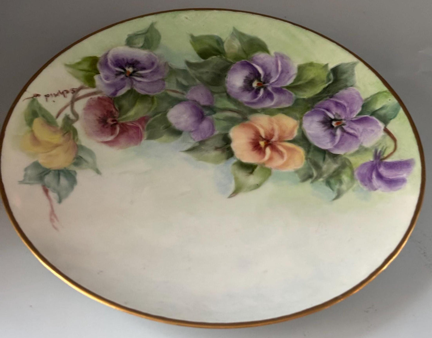 Hutschenreuther Selb Bavaria Germany Hand Painted Artist Signed Floral Plate with Gold Rim Lover Antiques and Vintage