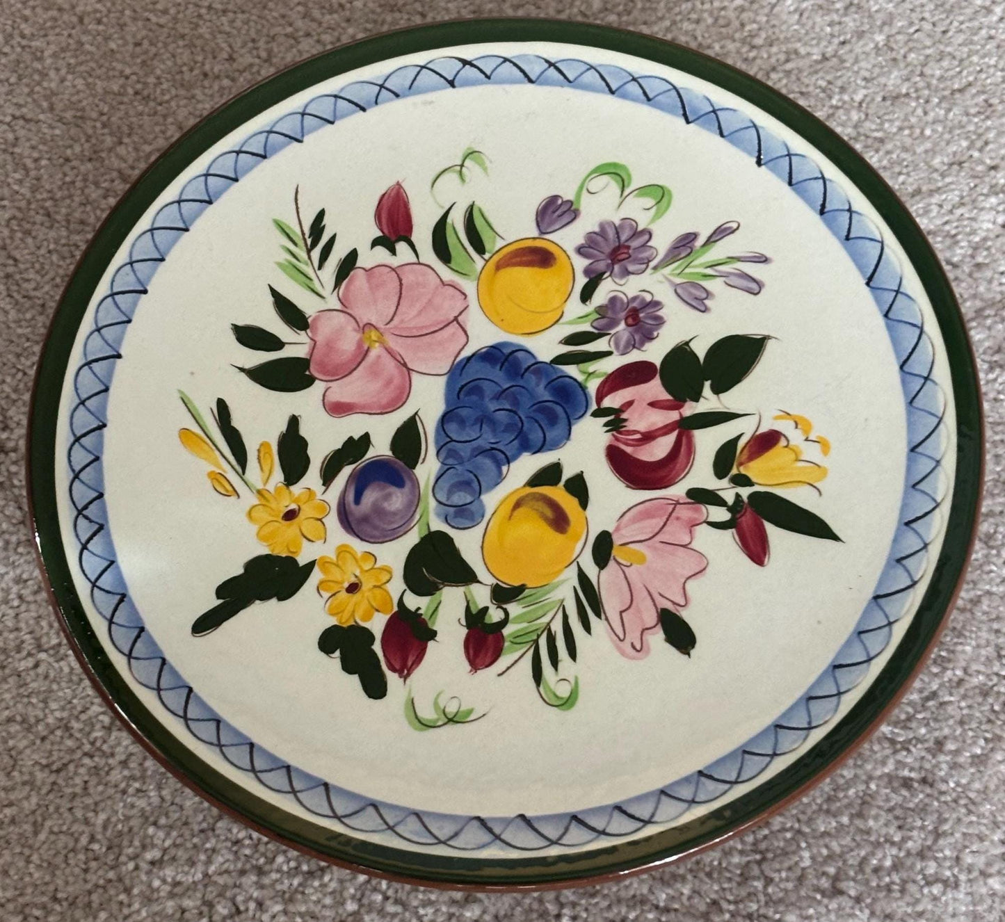 Stangl Pottery Cake Stand Fruit Design Potteries from Trenton, NJ Hand Painted Large Plate Lover Antiques Vintage